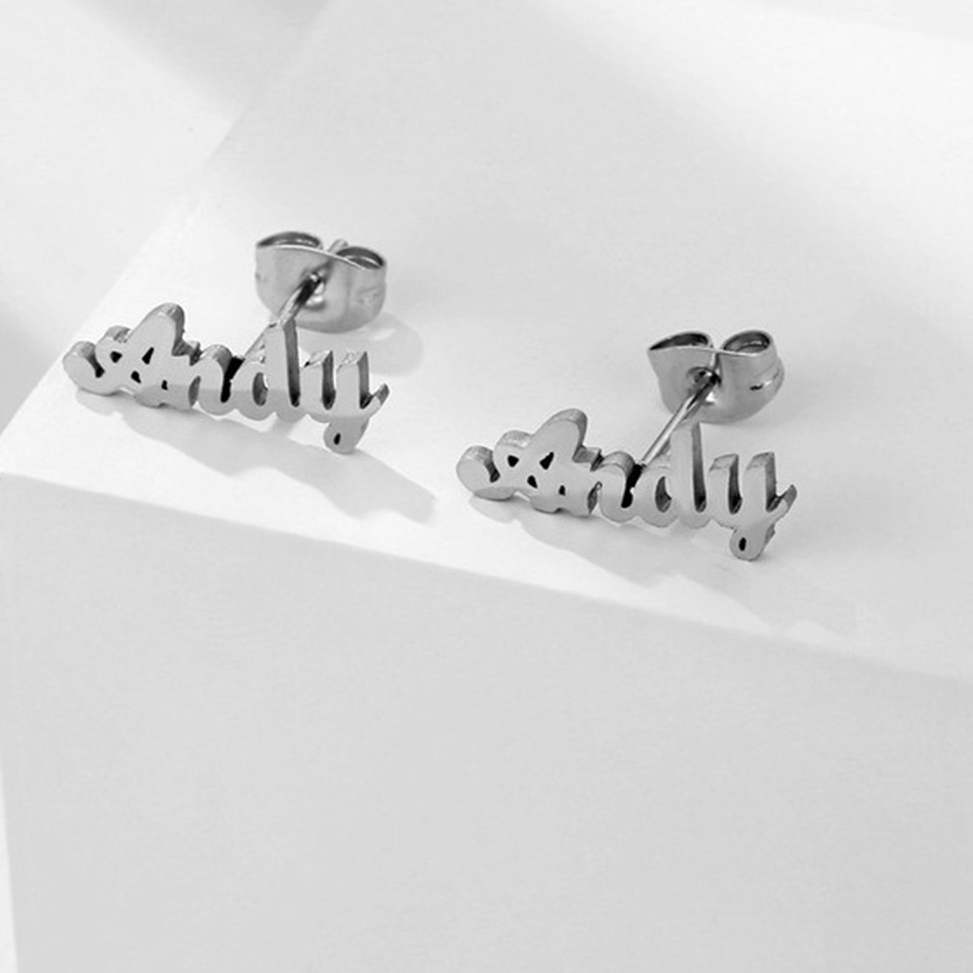 Image of Custom Name Earrings in Platinum Metal Color from Custom Name Jewelry