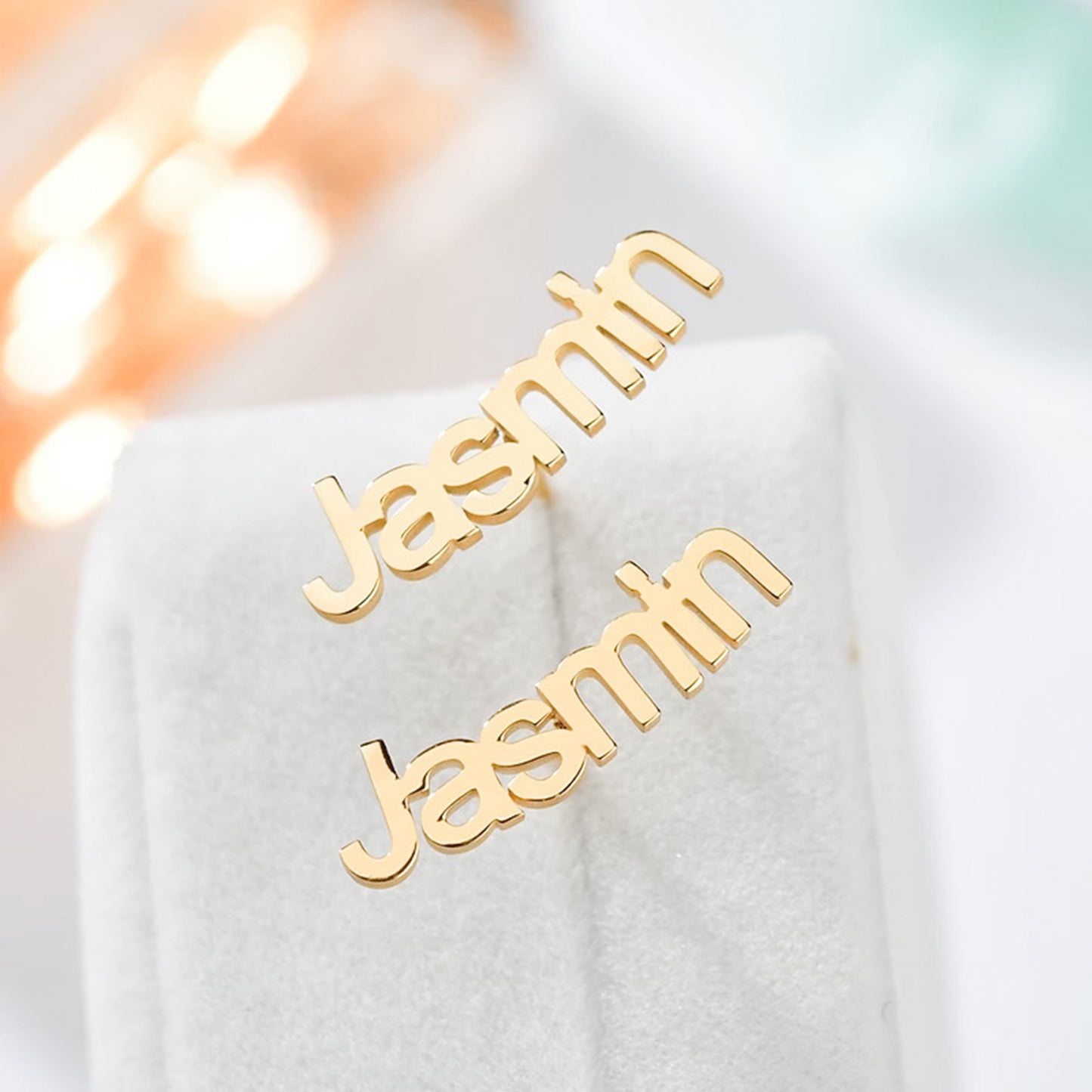 Double Name Custom Earring Studs in 18K Gold  Plated from Custom Name Jewelry