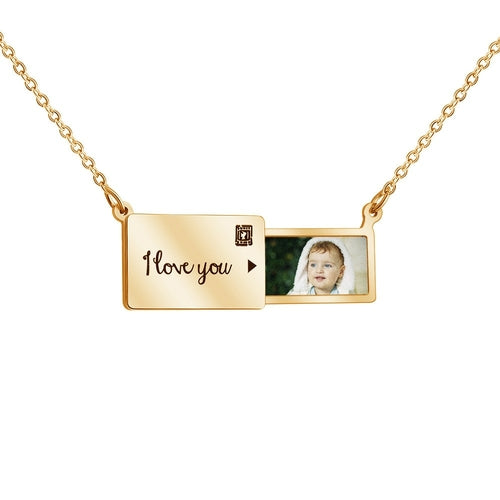 Envelope Picture Necklace Pendant with Engraved Handwritten Message