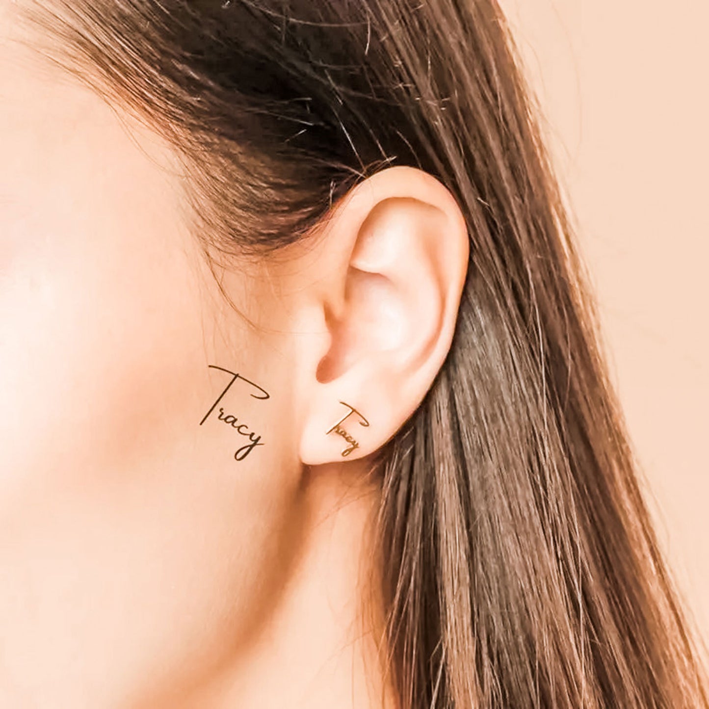Image of Handwritten Custom Name Earrings featuring custom made earrings in gold and handwritten sample