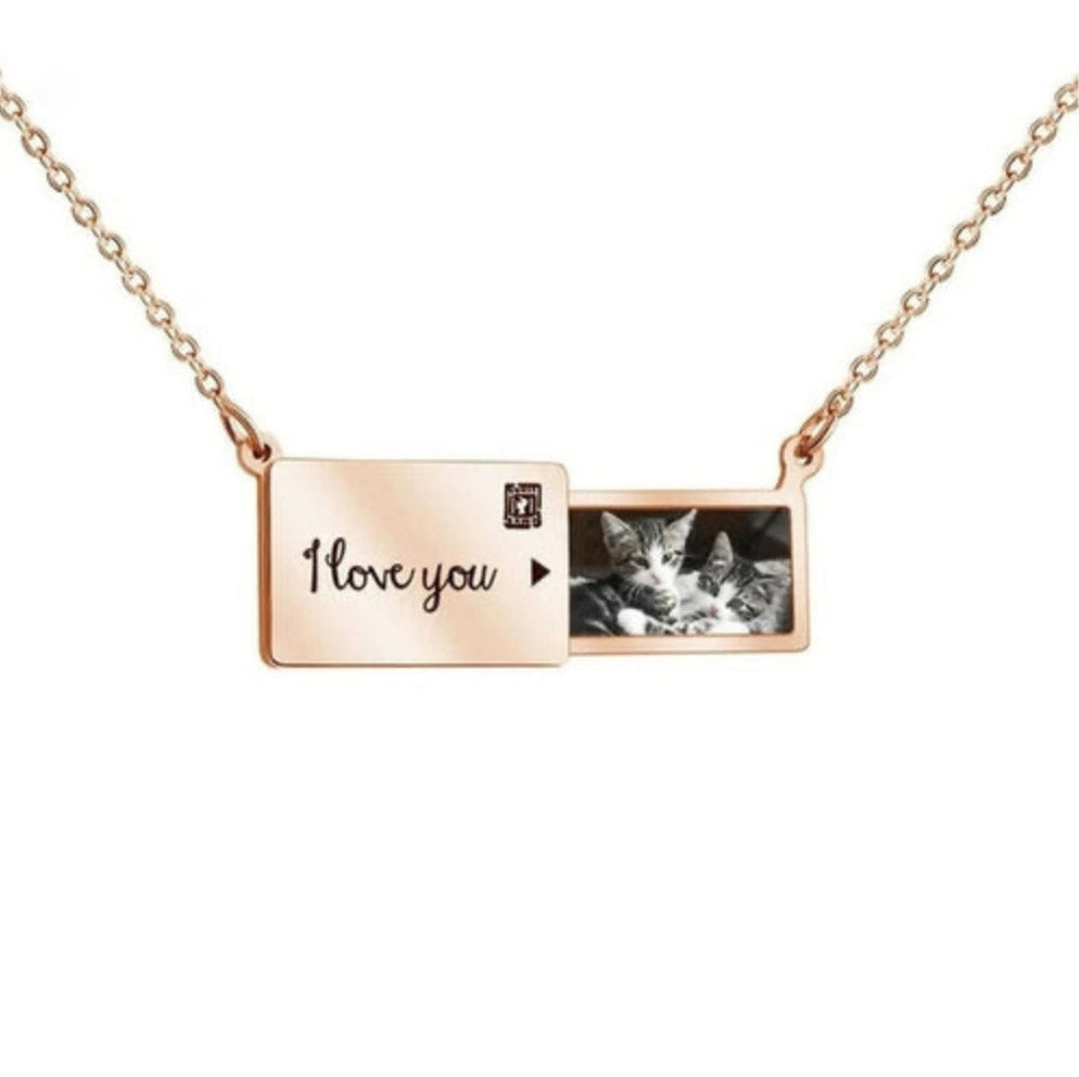 Envelope Picture Necklace Pendant with Engraved Handwritten Message