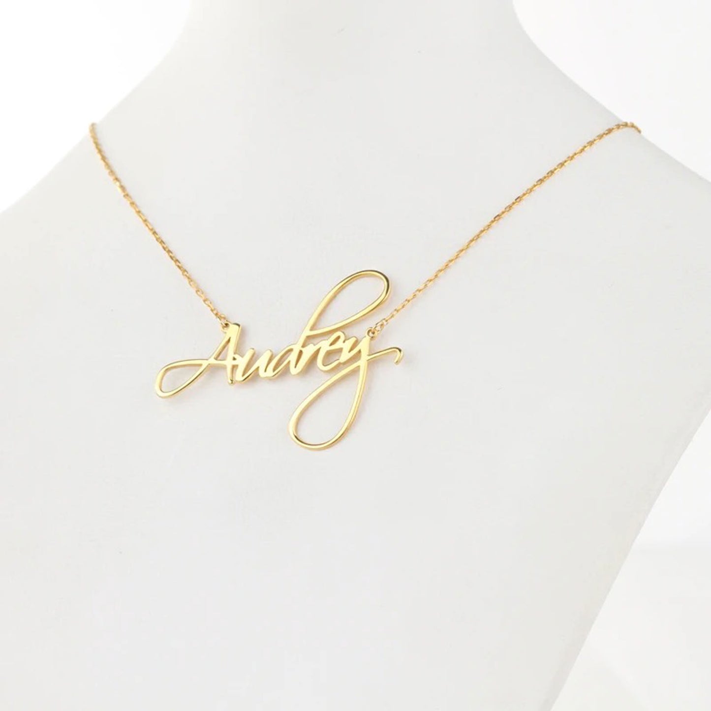 Image detail for - Gold-tone link chain and personalized script name necklace