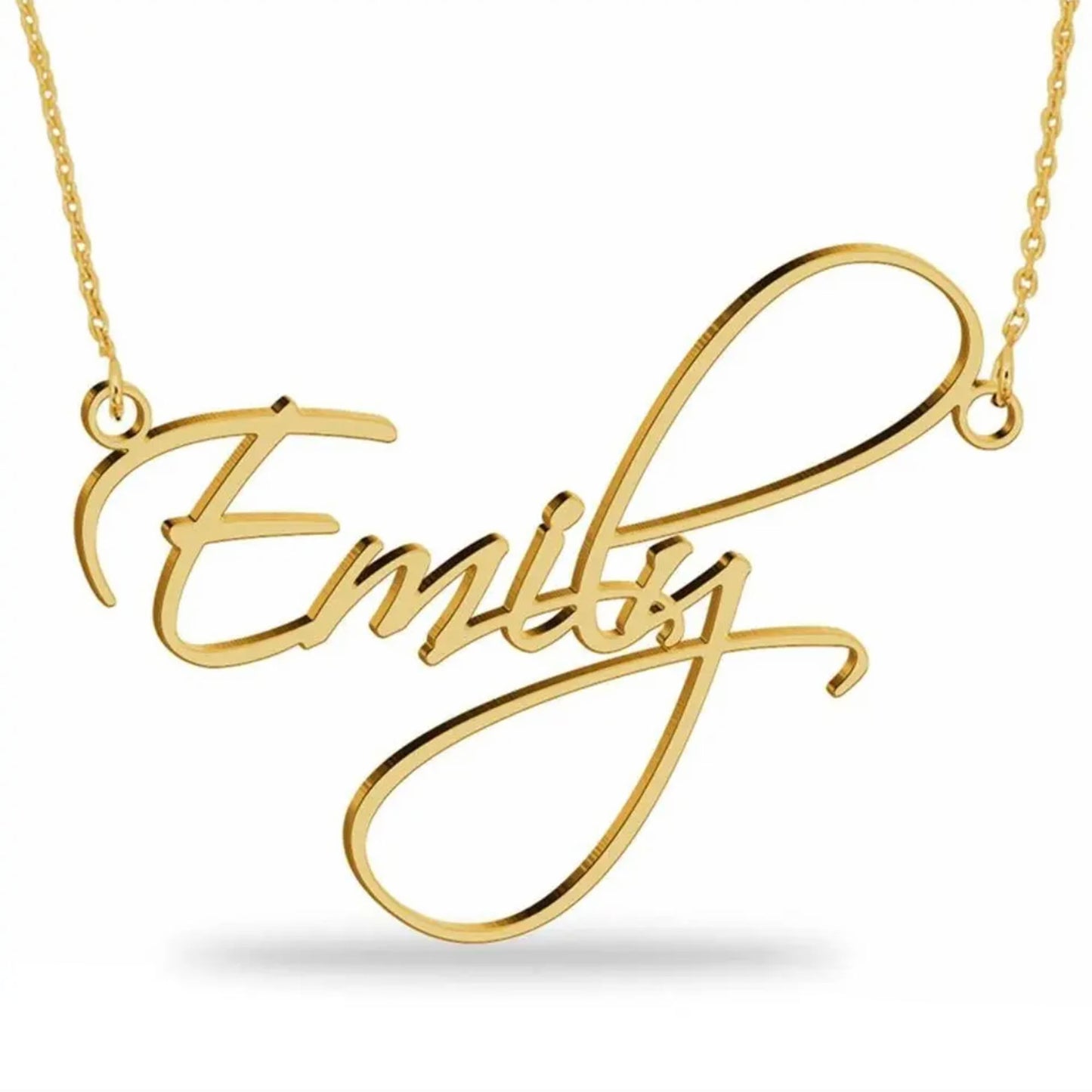 The Gold Link Chain from the Personalized Script Name Necklace, viewed up close.