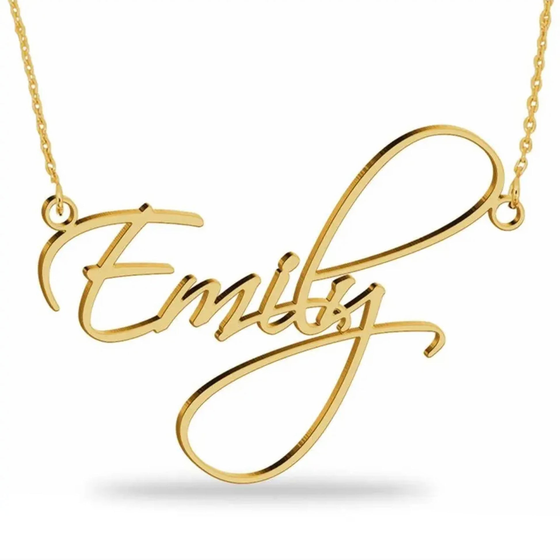The Gold Link Chain from the Personalized Script Name Necklace, viewed up close.