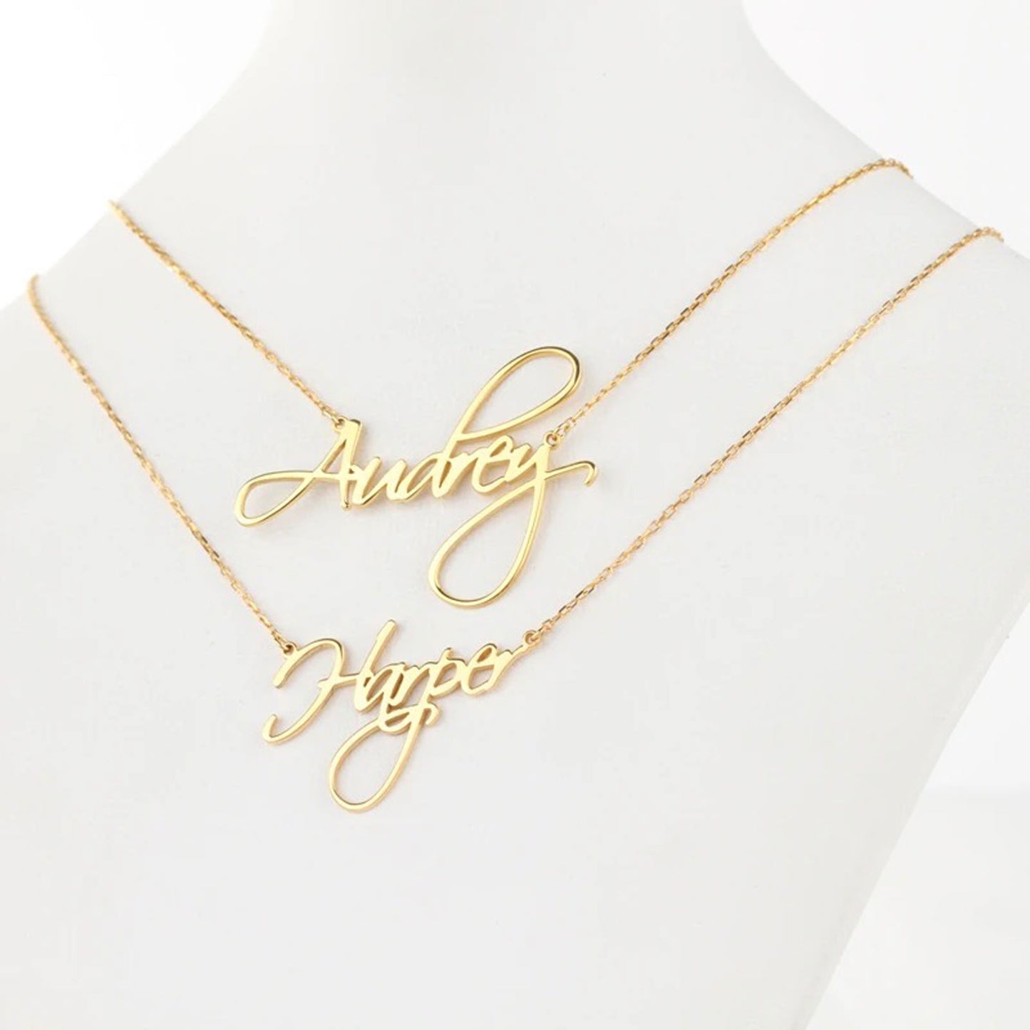 Image detail for - Gold-tone link chain and personalized script name necklace featuring Aubrey and Harper Name Samples
